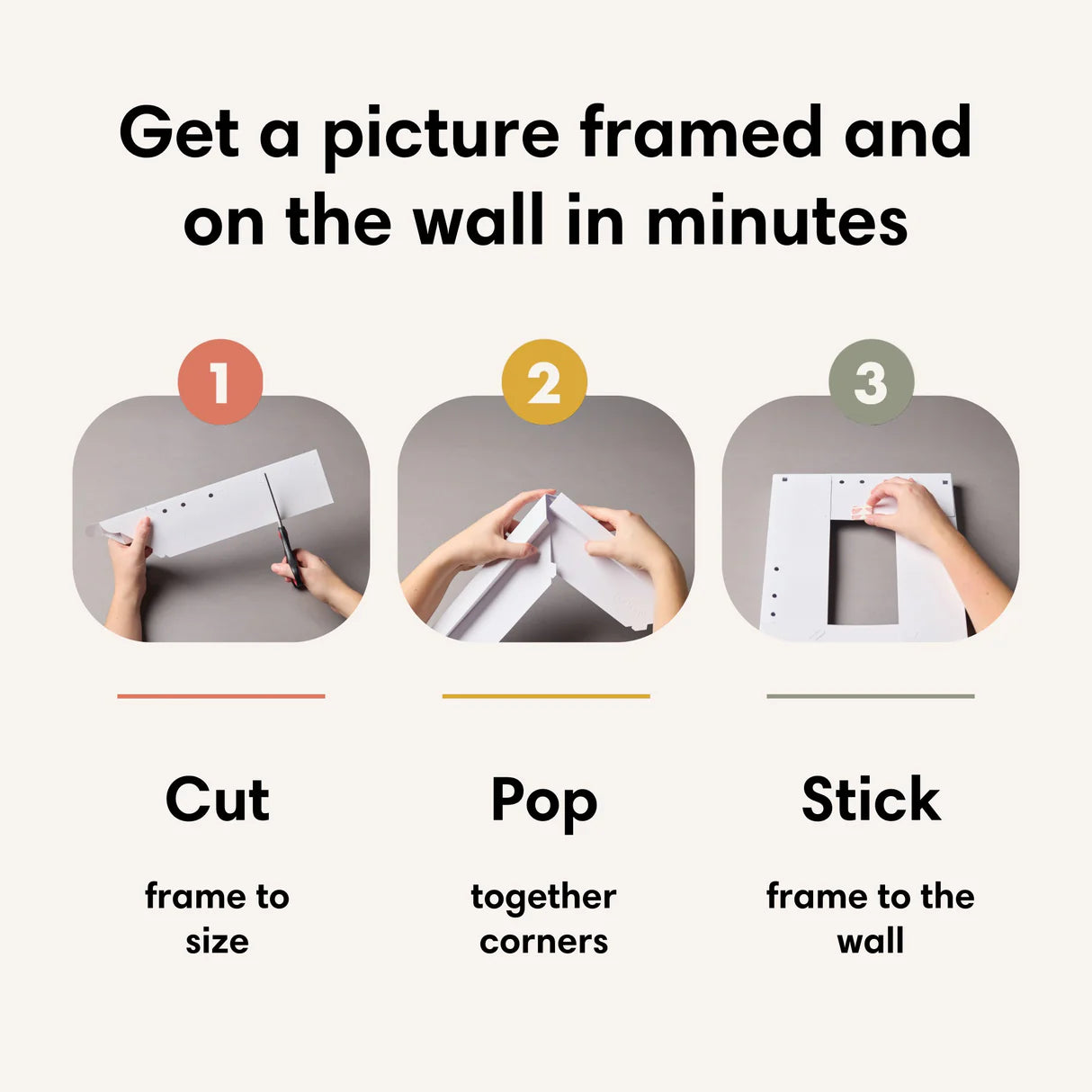 Pop-up frame assembly instructions with pictures of frames being built