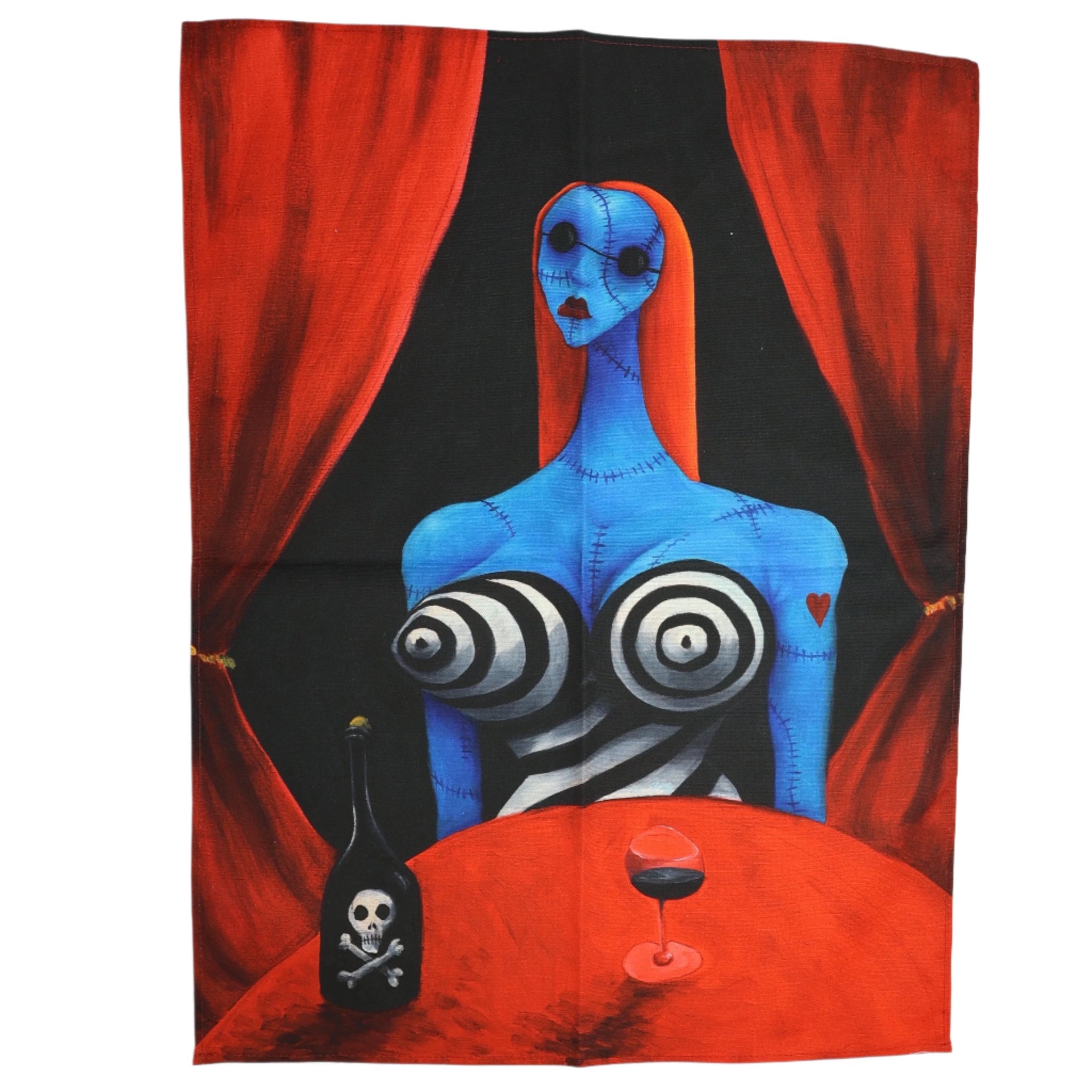 Tim Burton Blue Girl with Wine Tea Towel