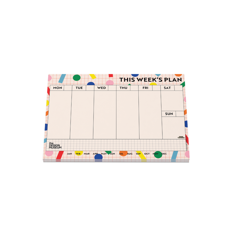 Colourful Design Museum planner with dots and days of the week