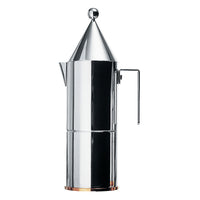 Silver and black coffee maker on a white background