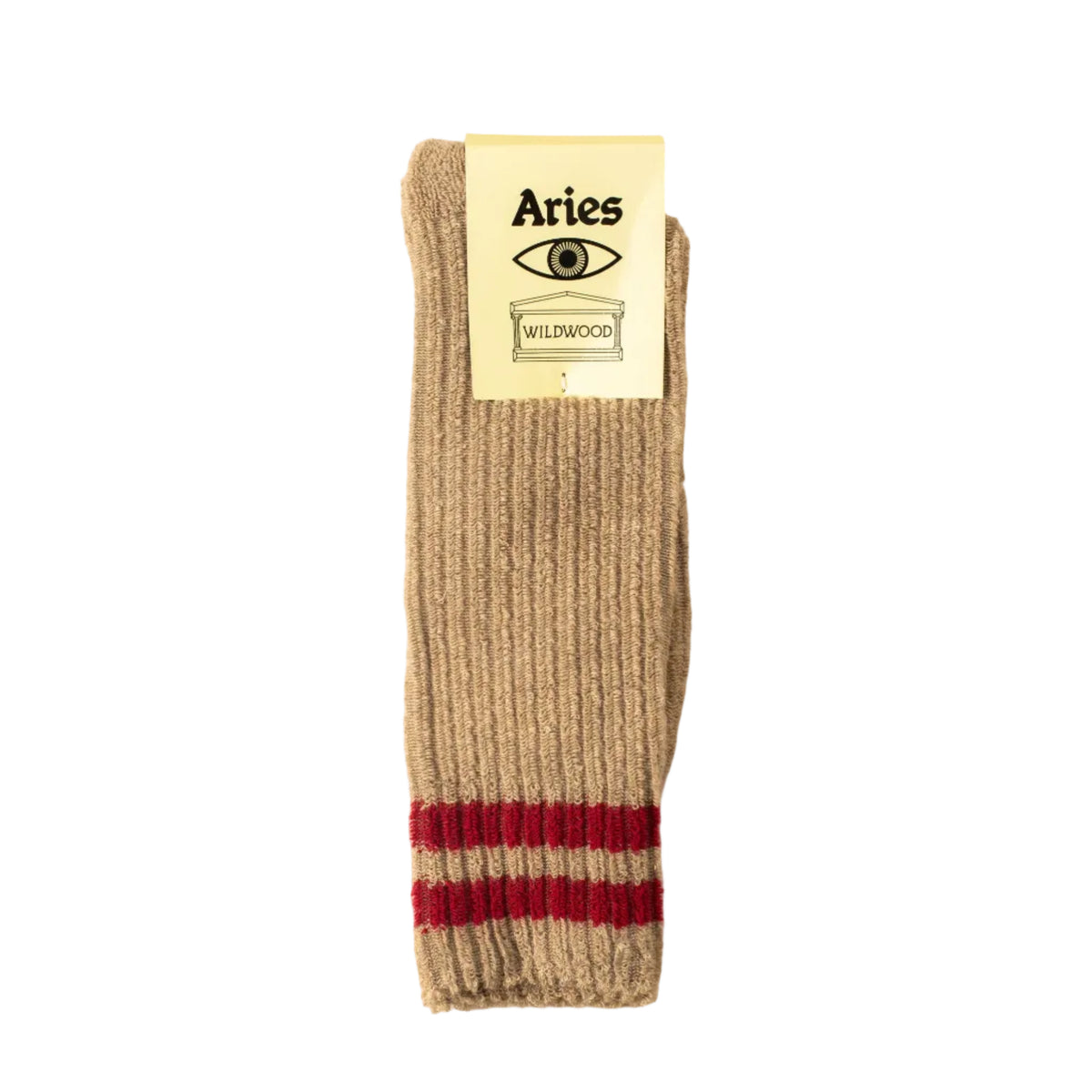 Brown Aries socks with red stripes