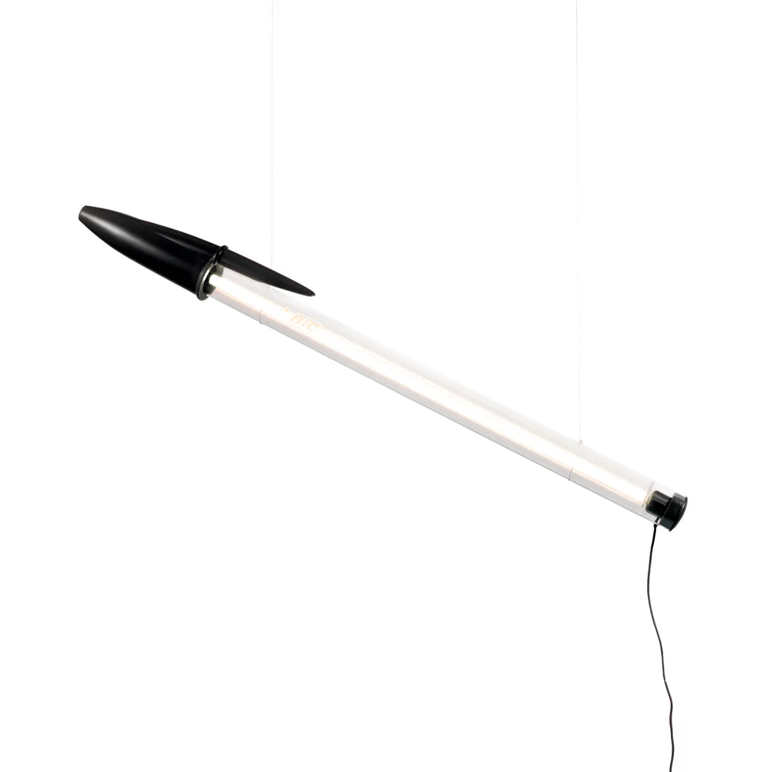 Black BIC pen lamp on a white background