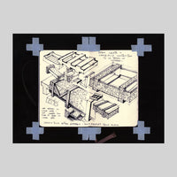 Inside page of Bethan Laura Wood catalogue featuring an architectural drawing of a building on a light background