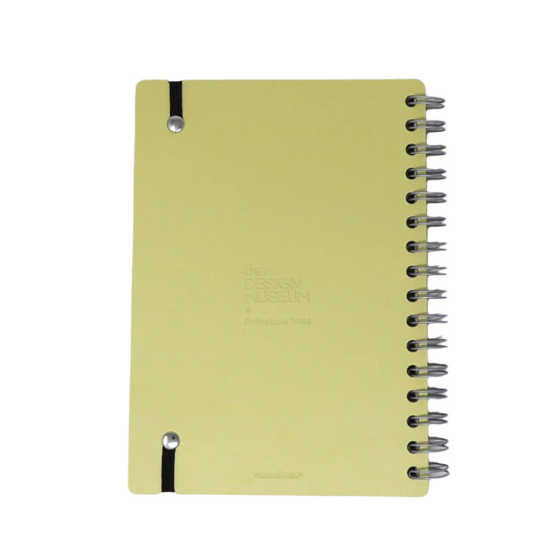 Yellow notebook with spiral binding on a white background
