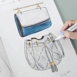 hand drawing on the page of a book about bag design