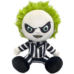 Tim Burton's Beetlejuice plush toy angry face wearing classic black and white striped suit
