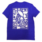 back picture of blue adults short sleeved t-shirt showing monochrome image of the Design Museum's crowdsourced wall on its back centre, printed in white.