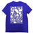 back picture of blue adults short sleeved t-shirt showing monochrome image of the Design Museum's crowdsourced wall on its back centre, printed in white.