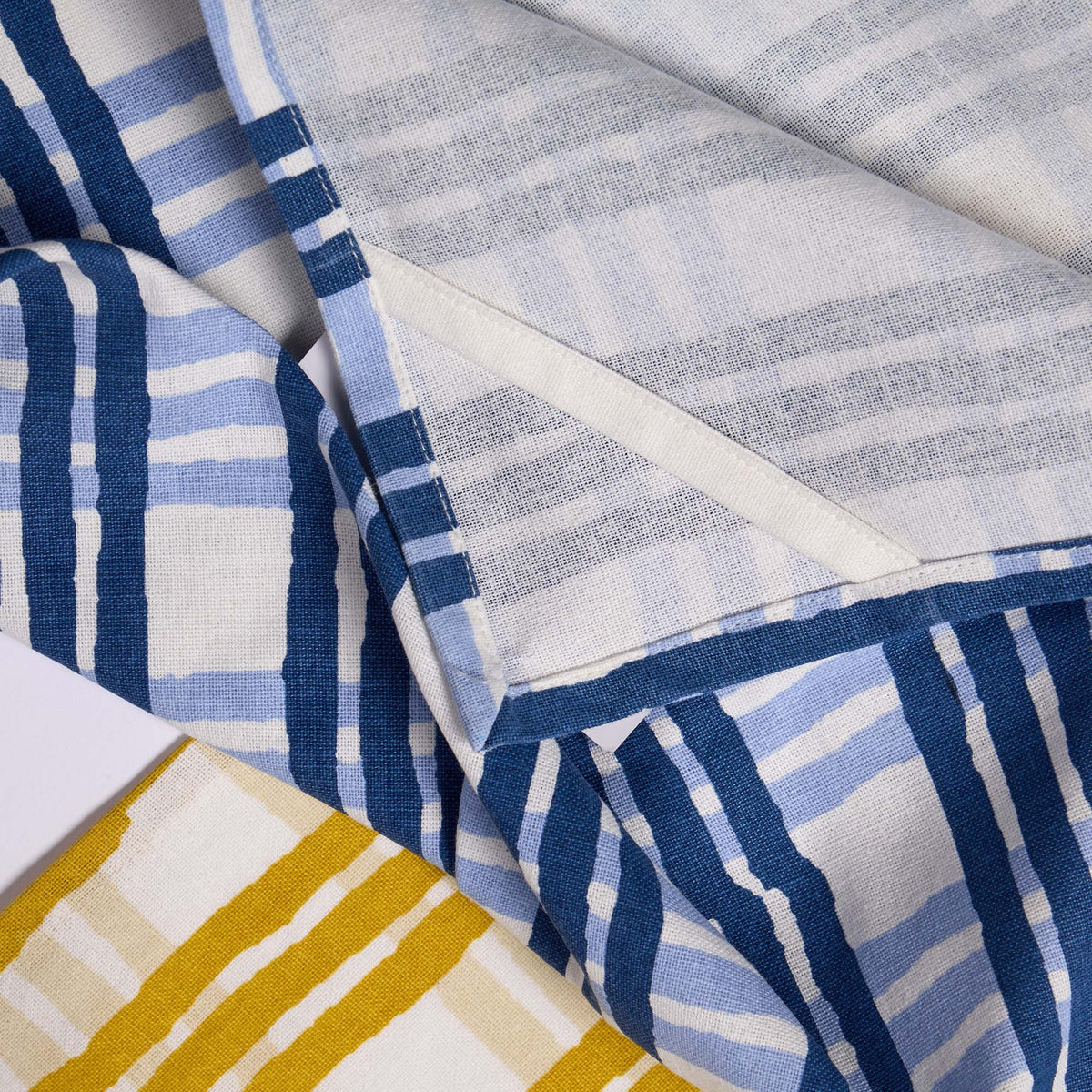 Blue and Yellow Trellis Tea Towel Set of 2 - the set close up.