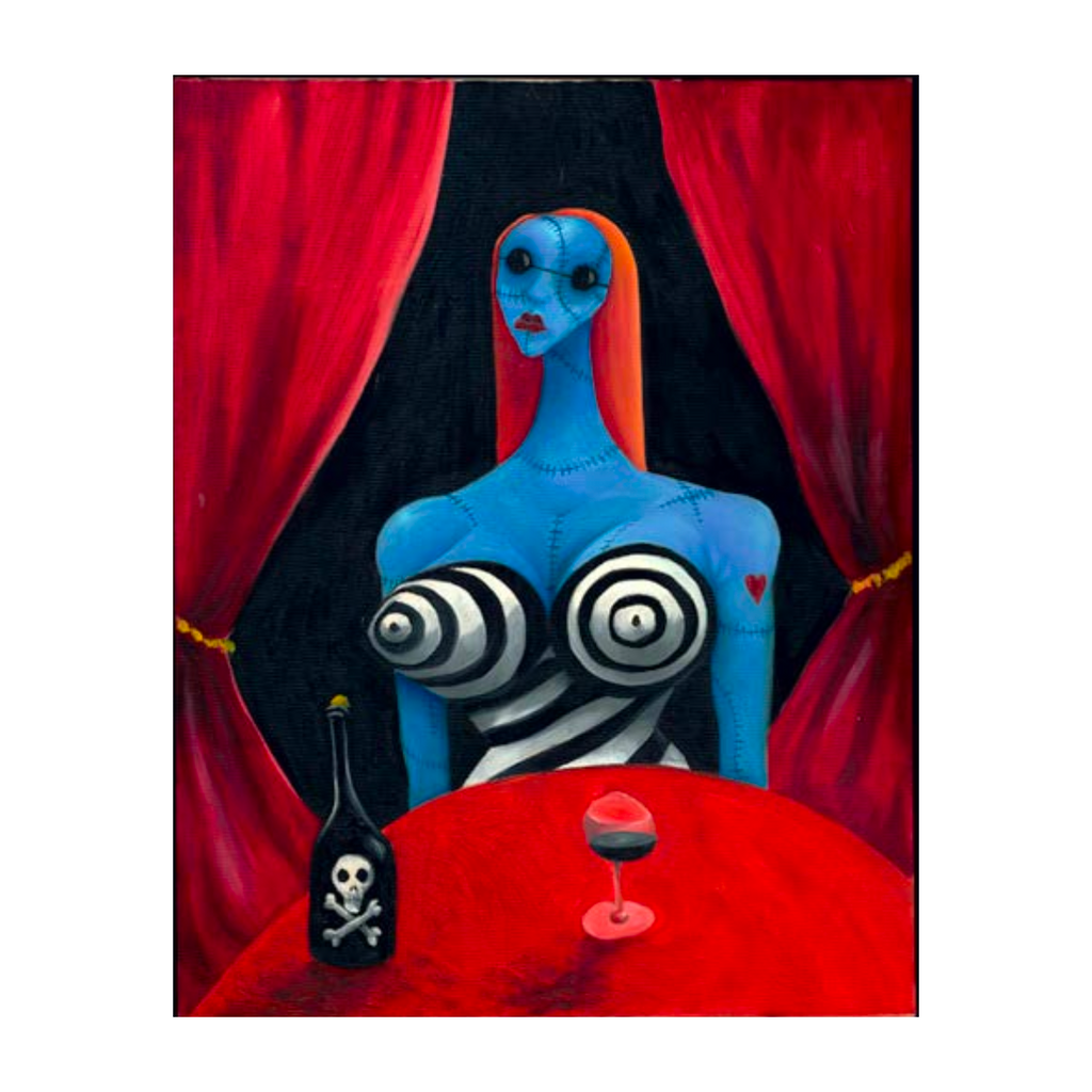 Tim Burton Blue Girl with Wine Print - 40 x 50 cm