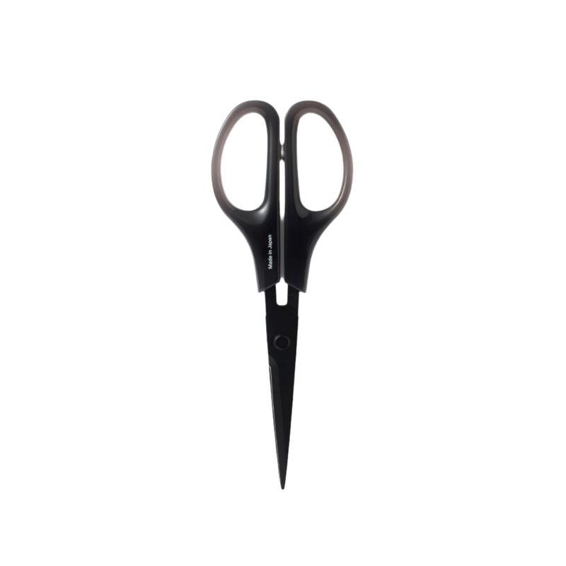 A pair of black scissors with a sleek, minimalist design.
