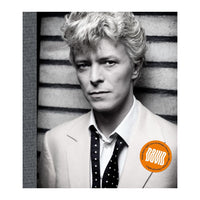 Black and white portrait of a person with a music album cover logo in the corner.