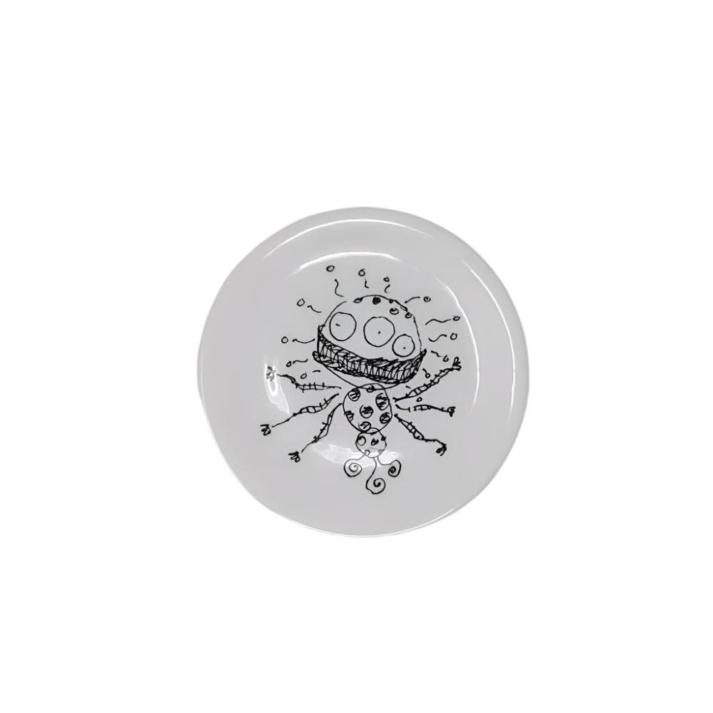 Tim Burton illustrated fine china coaster with alien drawing