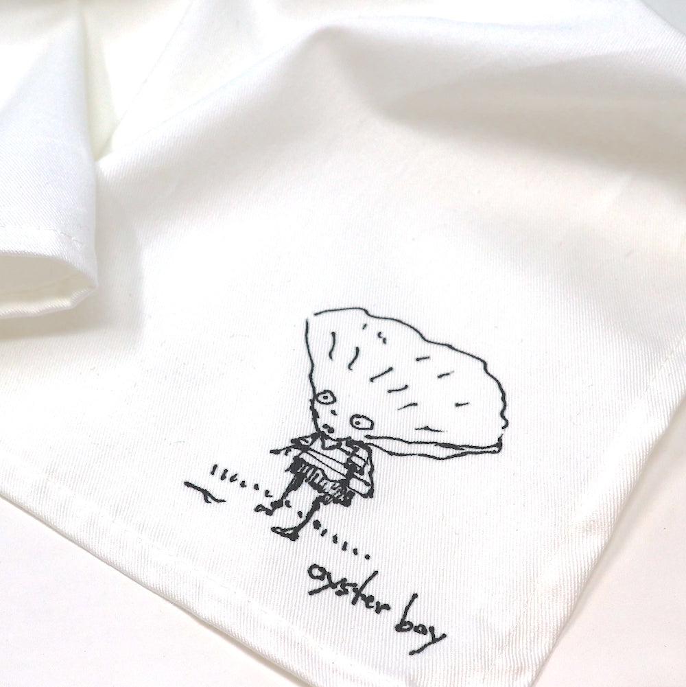 Tim Burton Oyster illustration close-up on a white napkin