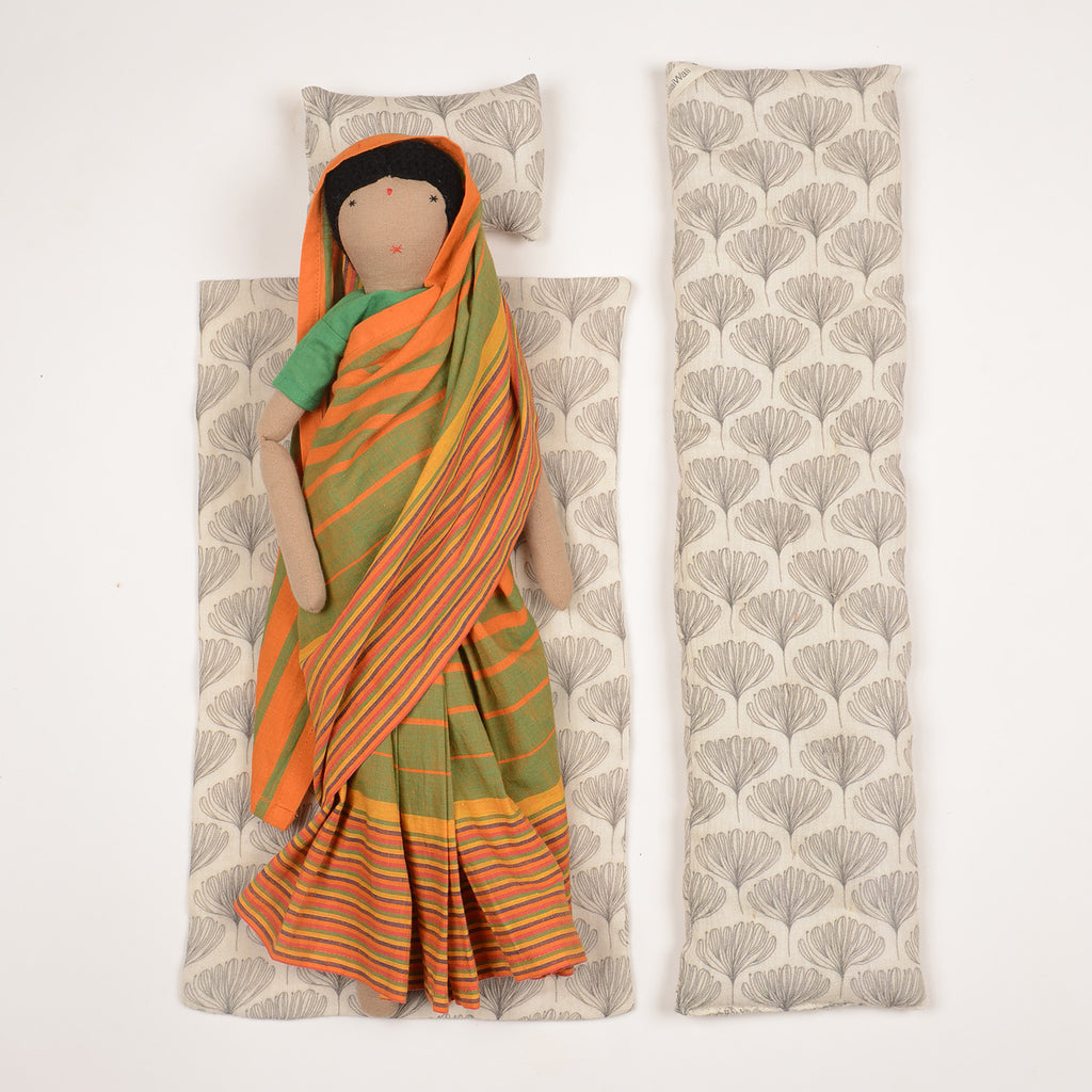 Silawali Chachi Doll Orange & Green Sari