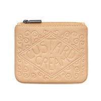 custard cream biscuit shaped leather purse/ coin wallet with zipper.