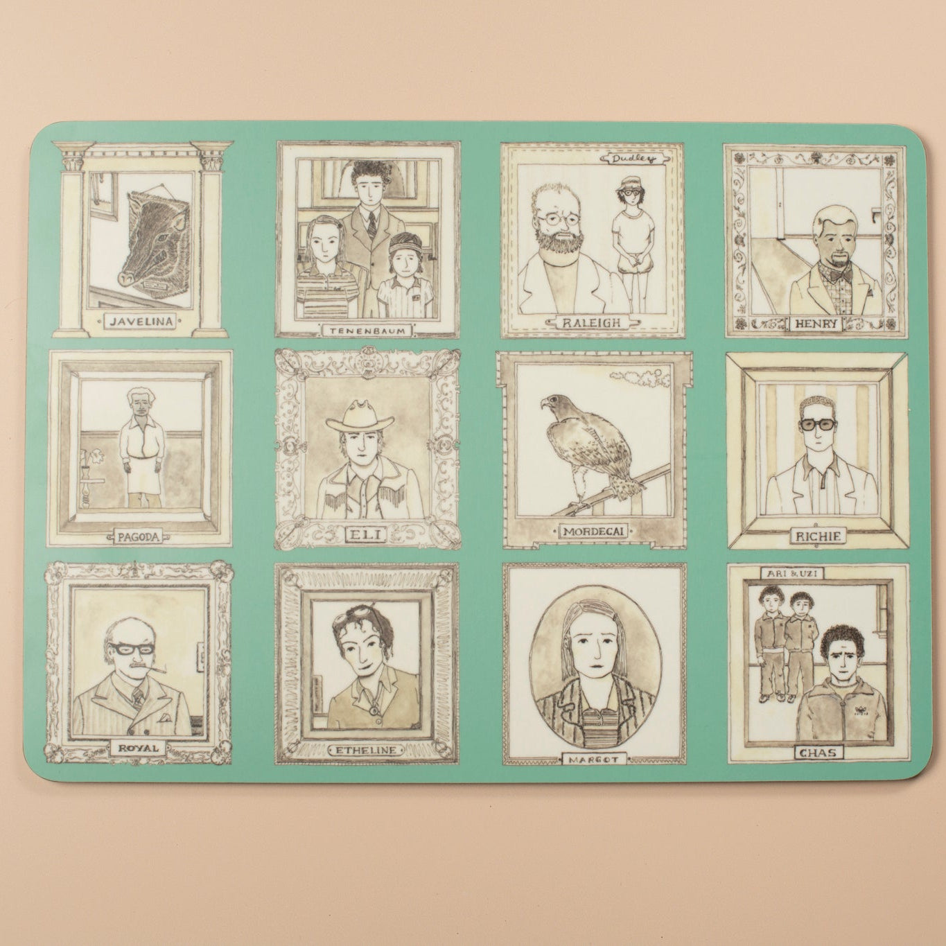 Collection of illustrated cards on a beige background