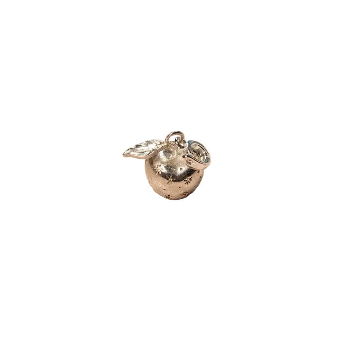 silver charm with a small ball on a white background