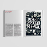 Open page of Design Council book with text and a black and white photograph of a protest sign.