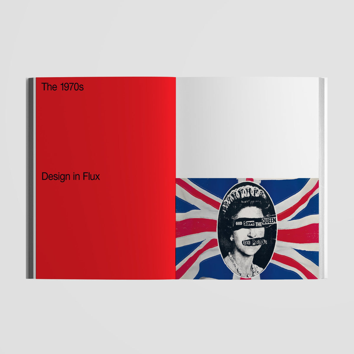 Inside page of Design Council book featuring a union jack and a red page with black text.