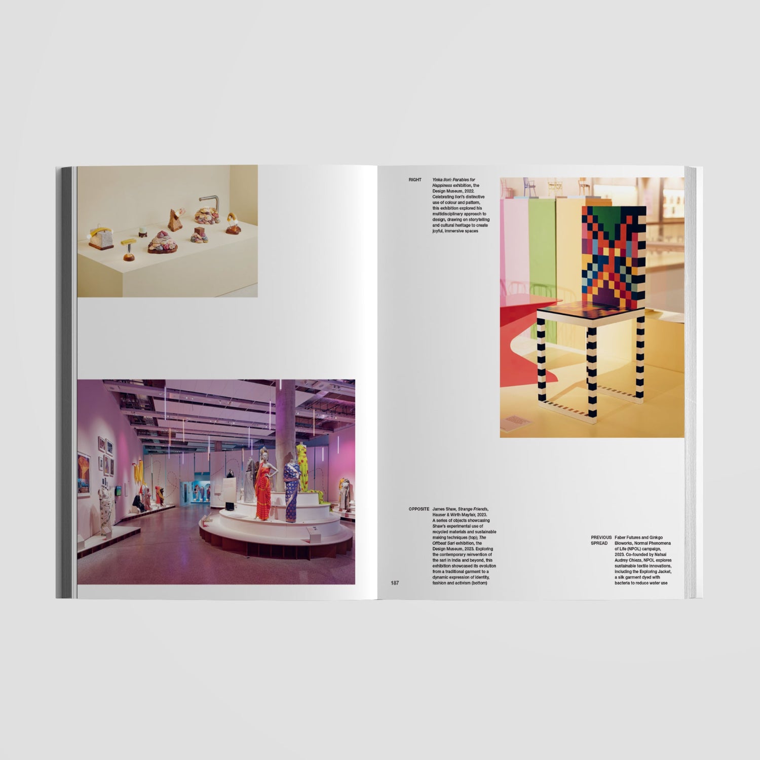 Open page of Design Council book with interior design and gallery images on a white background