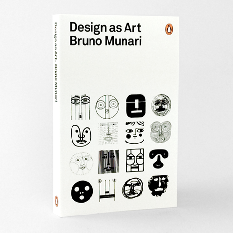 White book titled 'Design as Art' by Bruno Munari with black illustrations on a white background