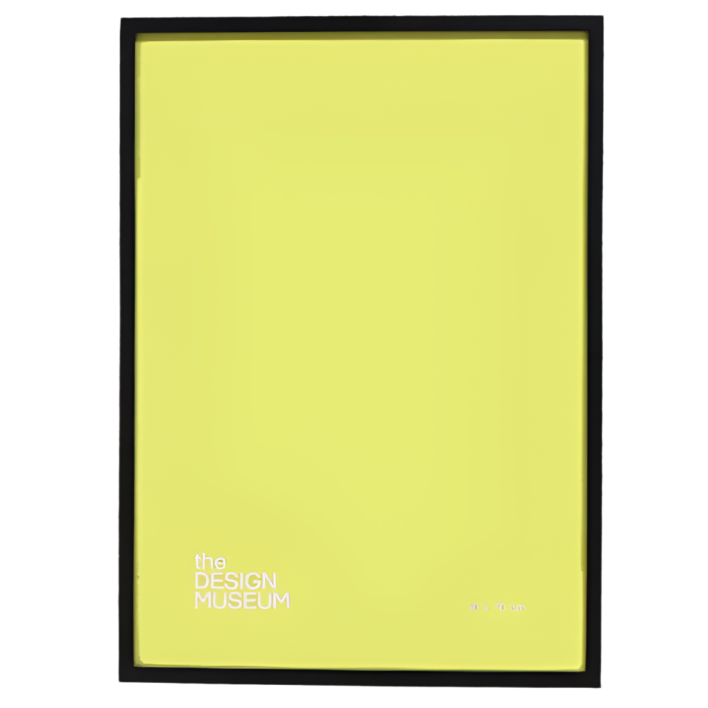 Poster with 'The Design Museum' text on a yellow background inside a black frame.