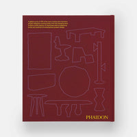 The back cover of Design for Life by Phaidon featuring line drawings of various design-related shapes and objects on a burgundy background