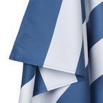 Dock & Bay Towel white and blue stripes highlighting edge detail on white background.
