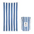 Dock & Bay Towel white and blue stripes laid flat with its bag on white background.