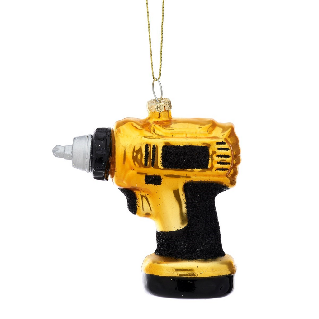 Christmas ornament in the shape of a gold drill