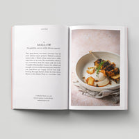 Open page of Eco London book featuring a photograph of a bowl of food from Mallow restaurant. 