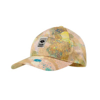 Colorful cap with a brand logo on a gray background