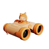 Toy binoculars with a fox figure on a white background