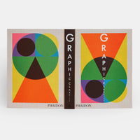 Graphic Design Classics book open showing front and back covers featuring colourful geometric designs.