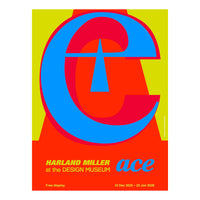 Colorful poster with 'ace' design, featuring Harland Miller at the Design Museum event details.