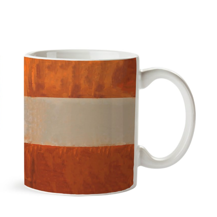 Mug with orange penguin design on a white background