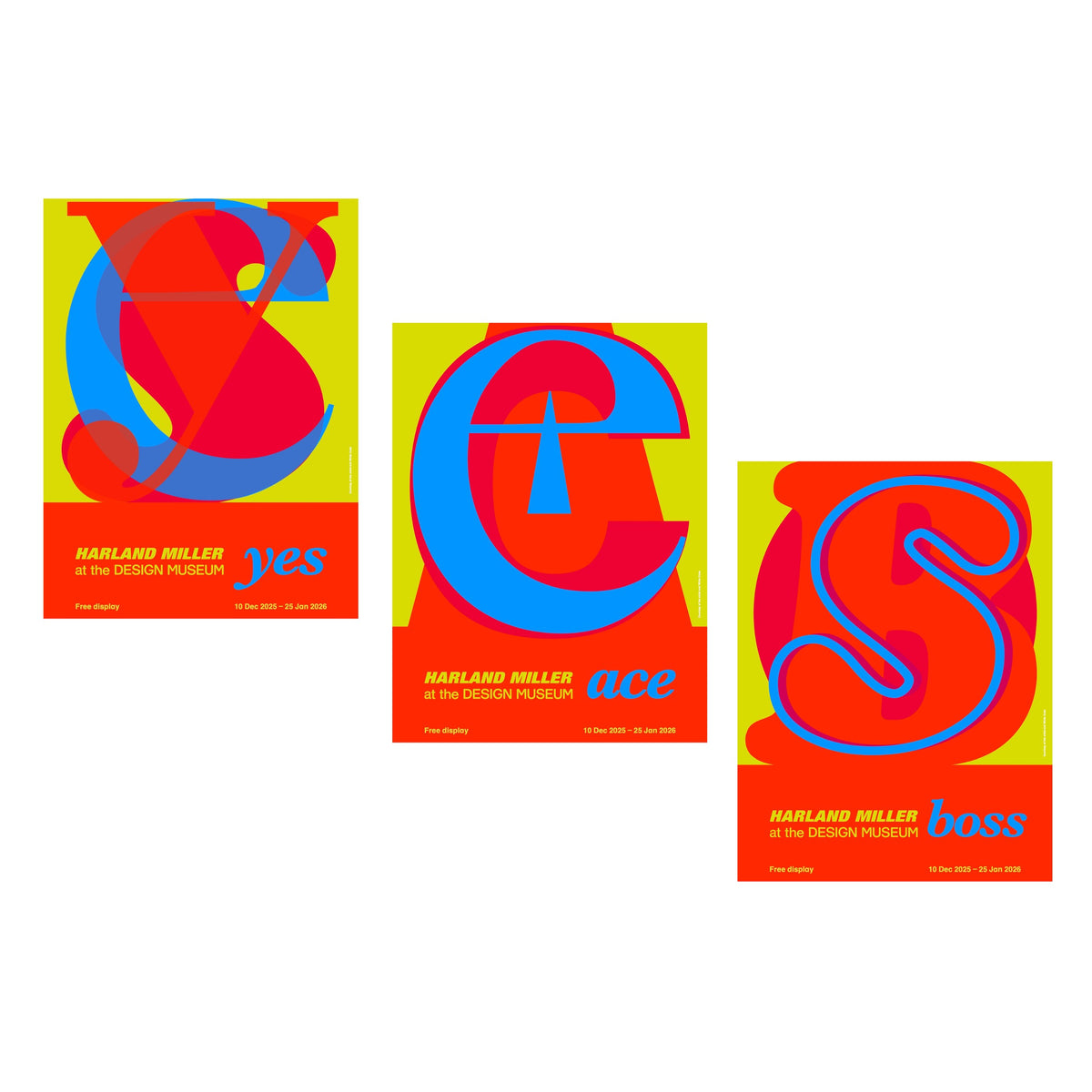 Group of three brightly coloured Harland Miller exhibition posters