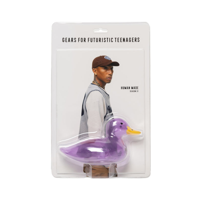 Book in a plastic sleeve with a purple duck toy attached to the front of it
