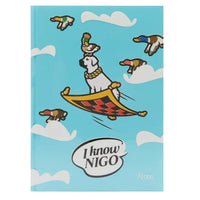 Notebook cover with cartoon dog design and 'I know NIGO' text on a blue background