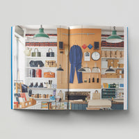 Open page of Independent London book featuring a photograph of a shop interior displaying various colourful items of clothing and bags.