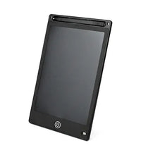 A black electronic notepad with a stylus against a white background.