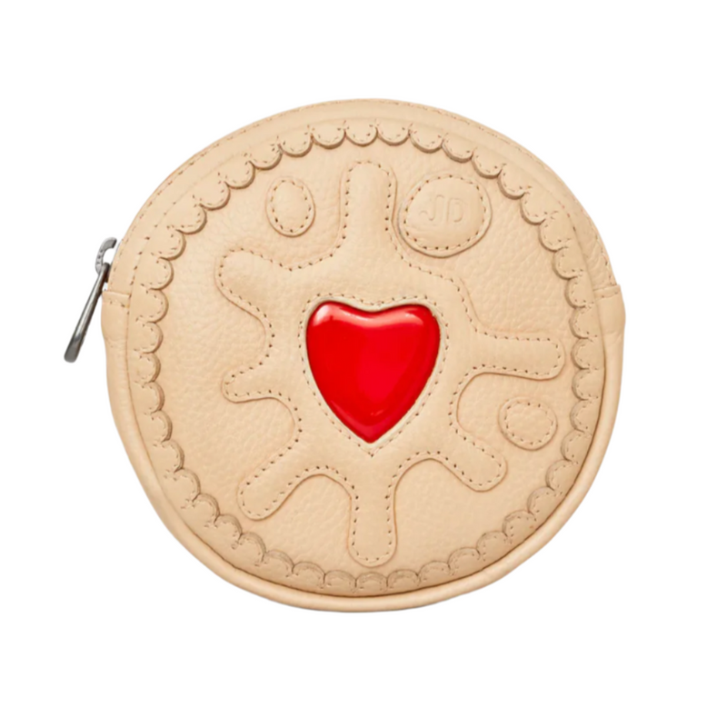 Jammie Dodgers biscuit shaped leather purse/ coin bag with zipper.