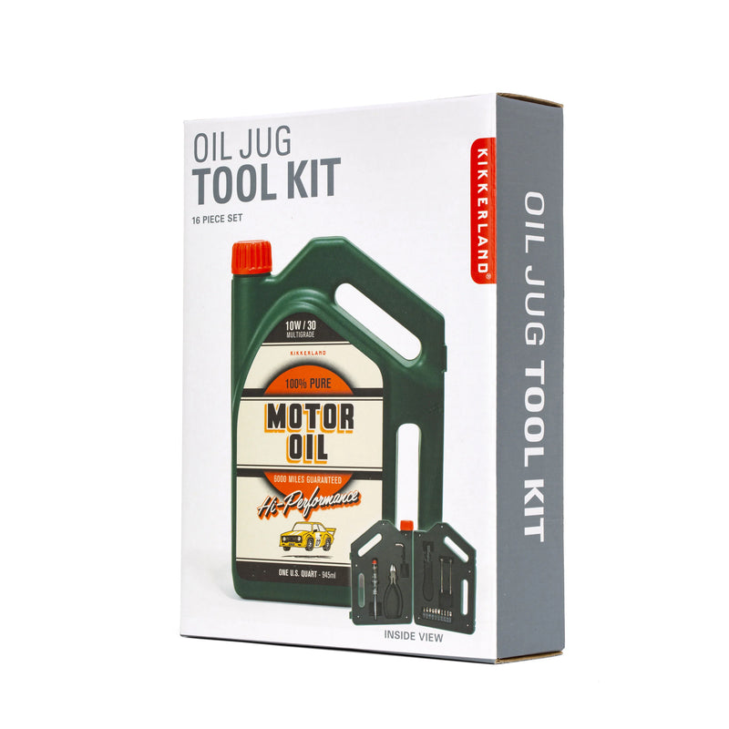 Kikkerland Oil Jug Tool Kit packaging on a white background