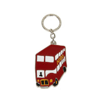 Keychain shaped like a red double-decker bus on a white background