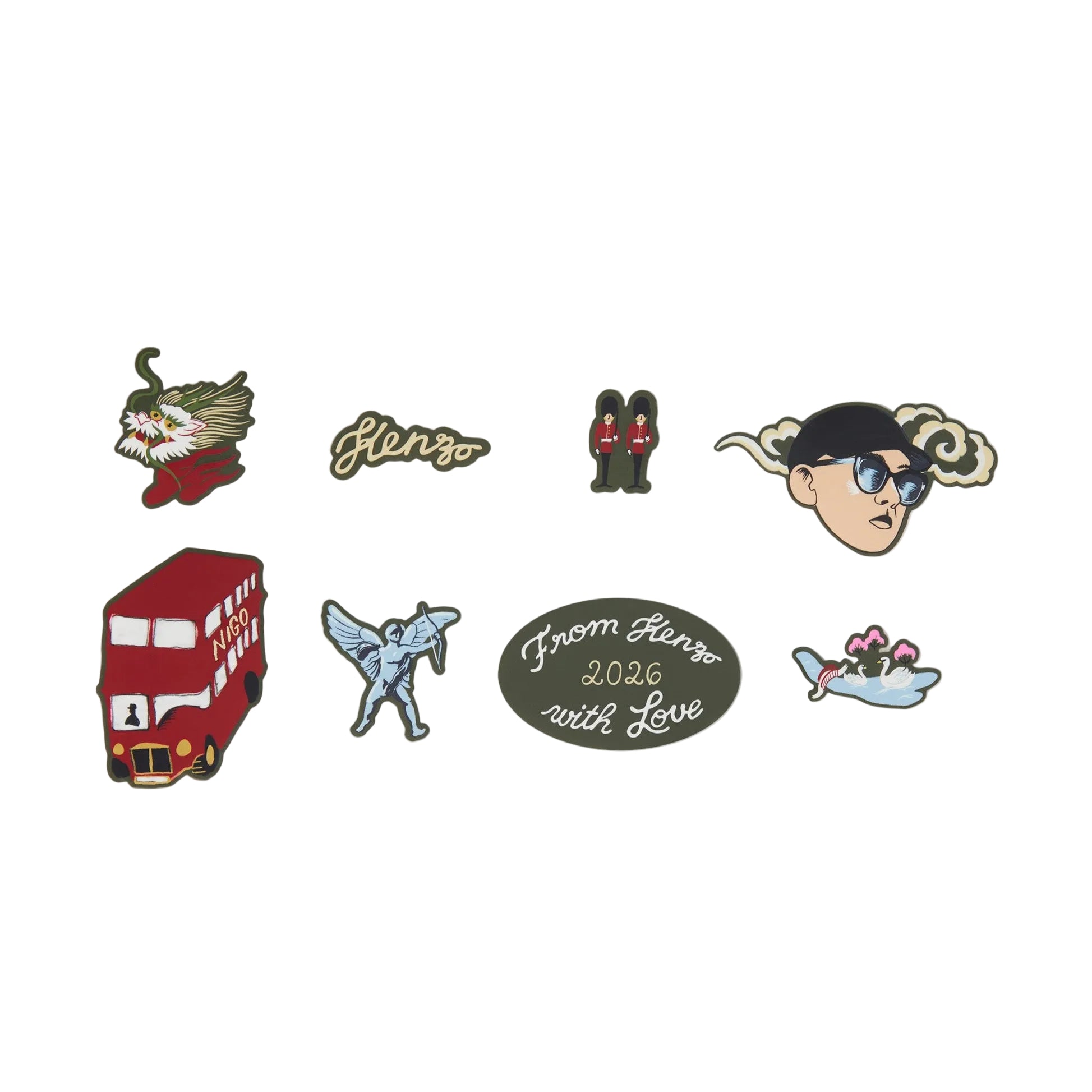 Collection of various stickers on a white background