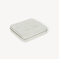 Small rectangular tin with a lid on a white background