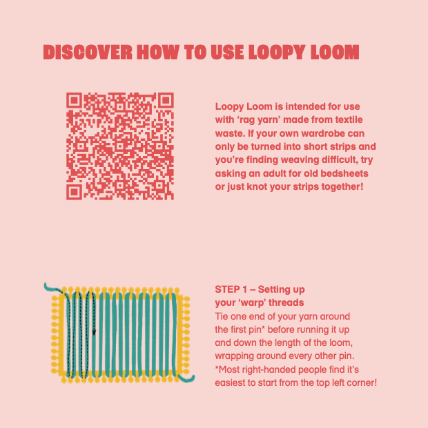 Set of instructions on a pink background with QR code