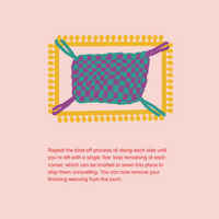 Set of instructions on a pink background with a colourful illustration