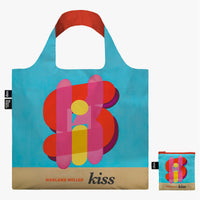 Abstract designed blue Harland Miller tote bag with a smaller pouch on a white background